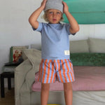 Apple Smile Border Stripe Shorts Orange