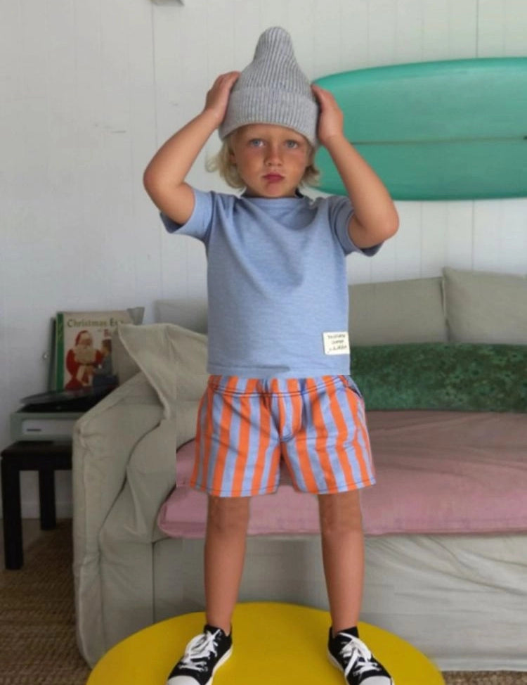 Apple Smile Border Stripe Shorts Orange