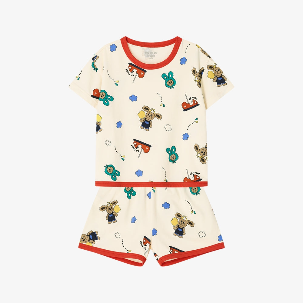 Cotton Modal All-Over Short Sleeve Loose Loungewear Ivory