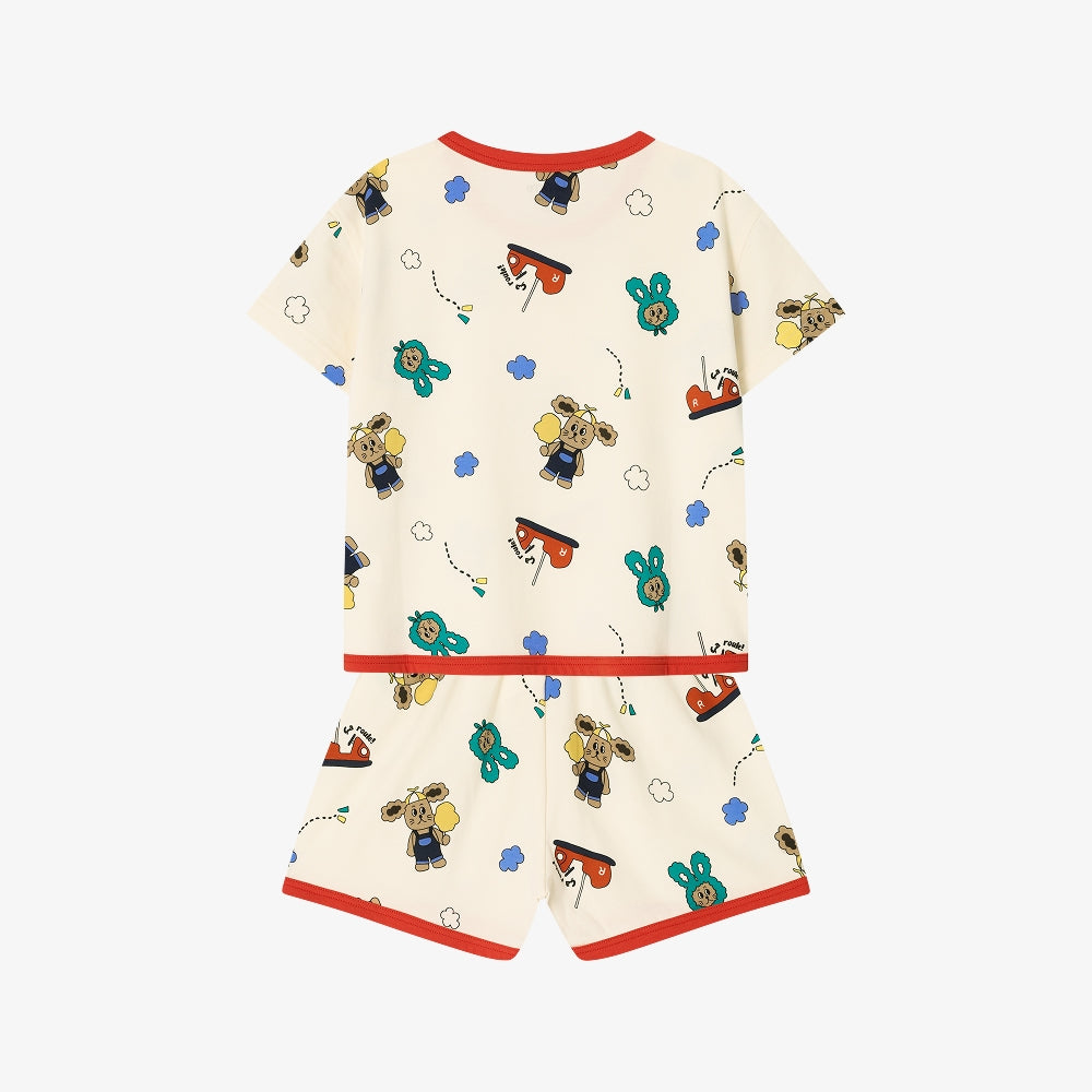 Cotton Modal All-Over Short Sleeve Loose Loungewear Ivory
