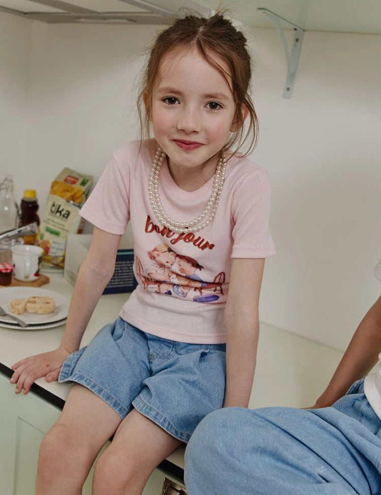 Apple Smile Bonjour T-shirt Pink