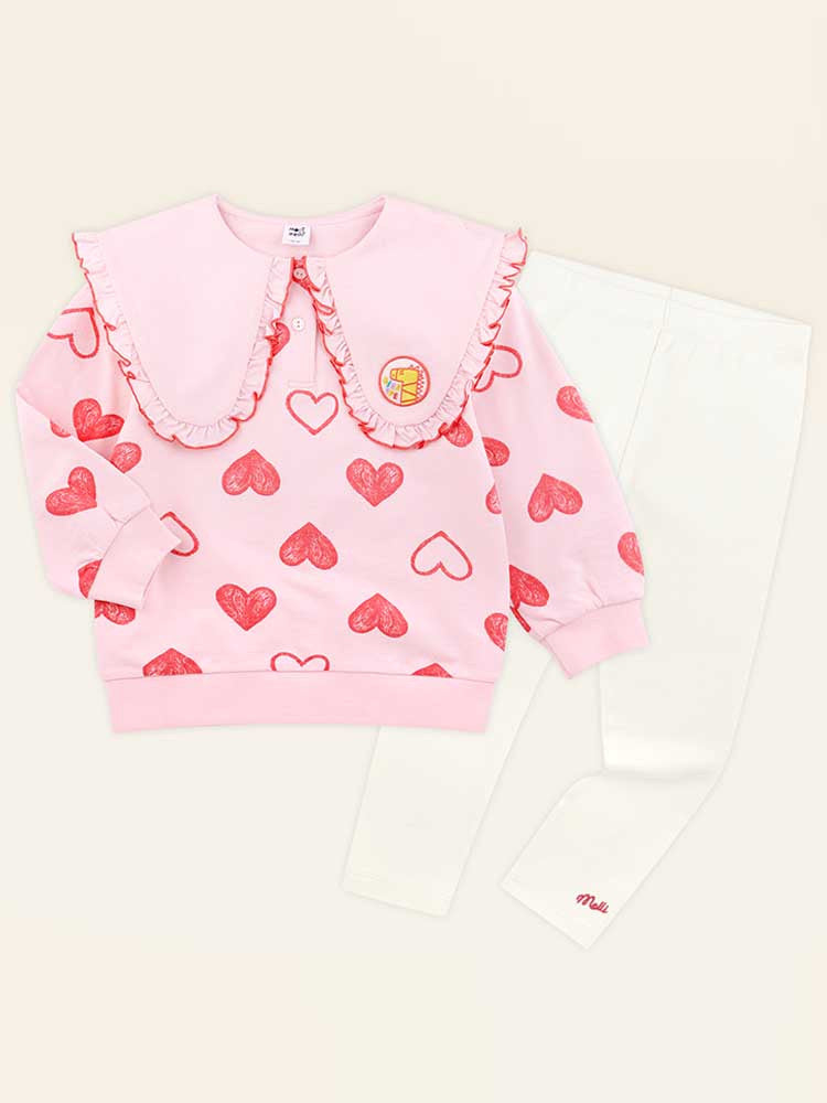 Heart Big Collar Leggings Top and Bottom