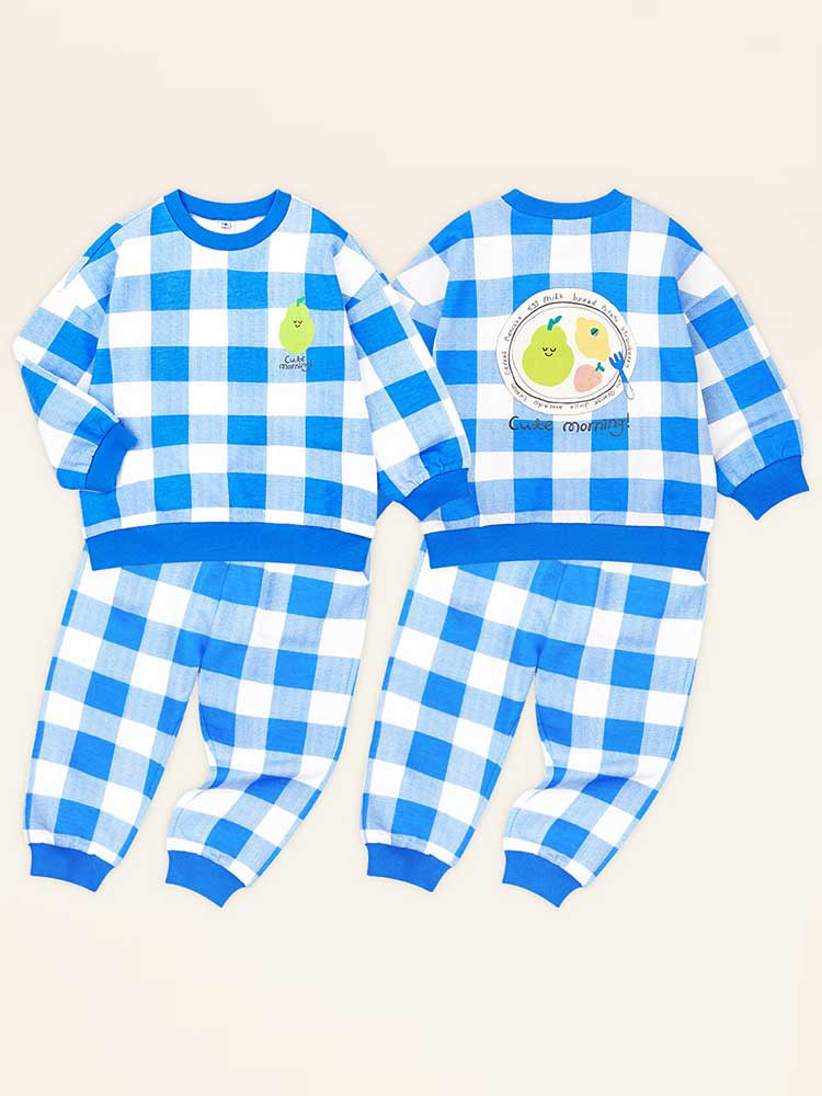 MOLLIMELLI Blue Check Fruit Tops & Bottoms